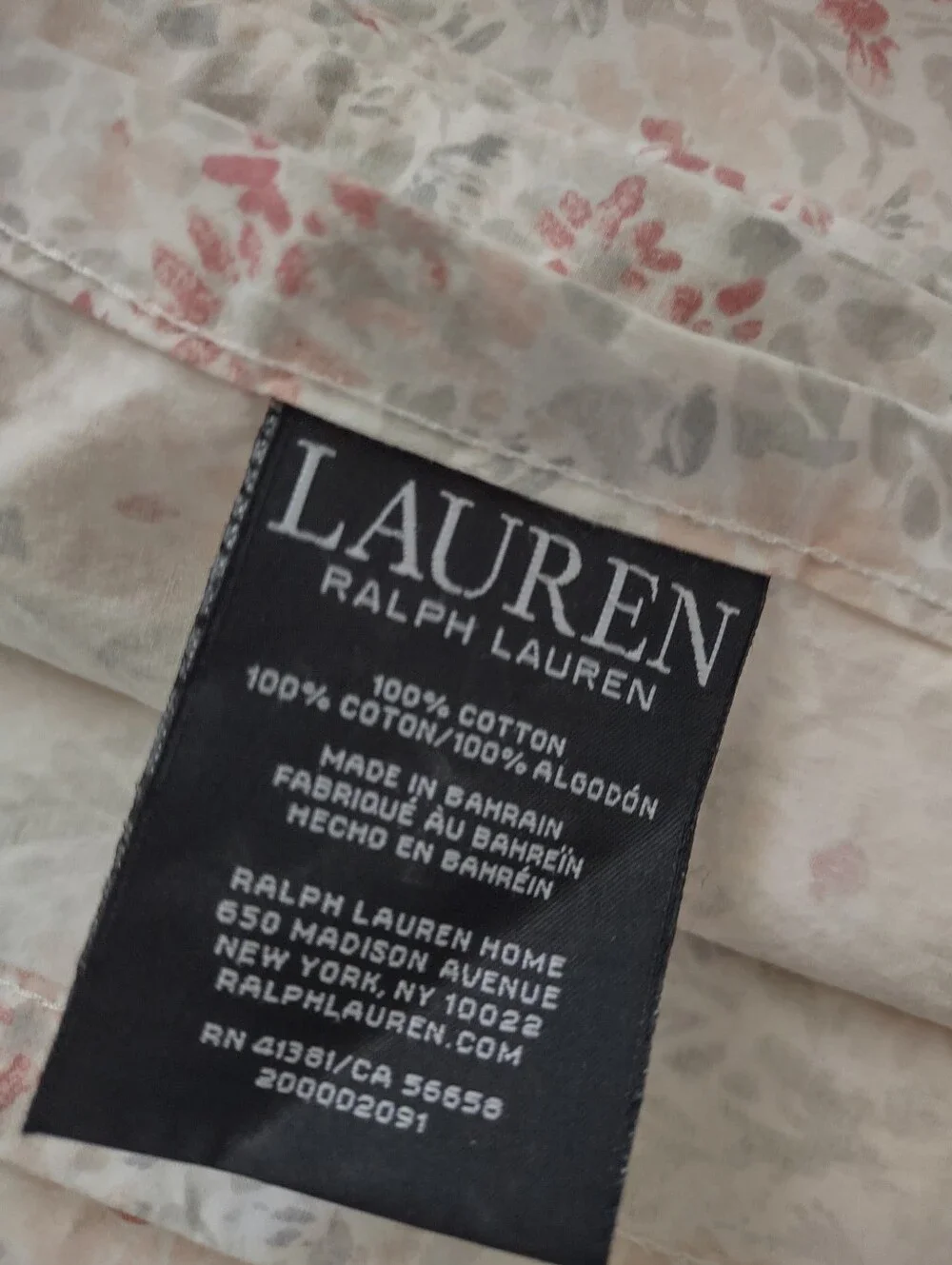 Ralph Lauren 3 Piece Set Cotton Floral Flat Sheet & 2 Pillow Cases